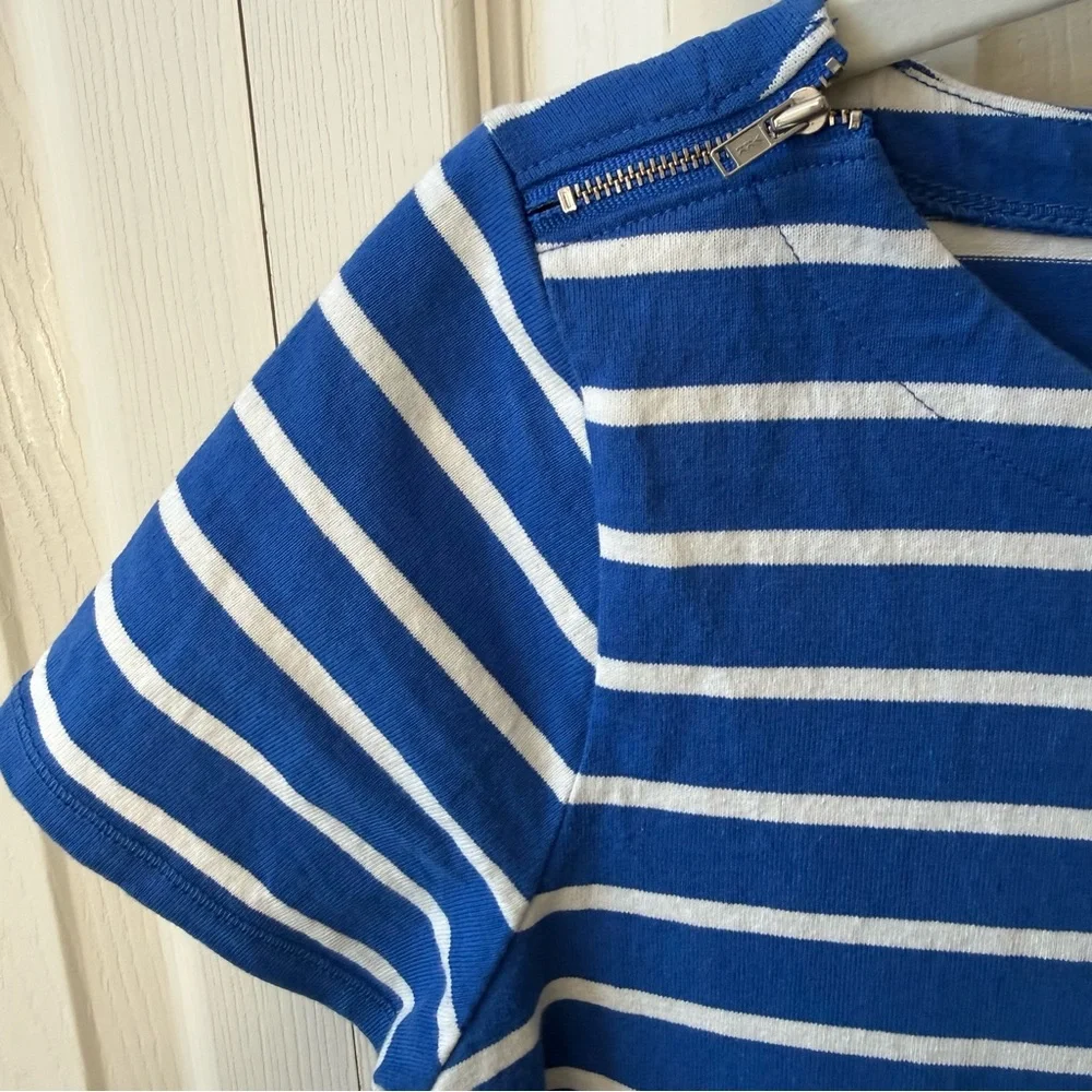 J. Crew Striped Cotton T-shirt Dress Zipper Neckline Details Womens Size Small